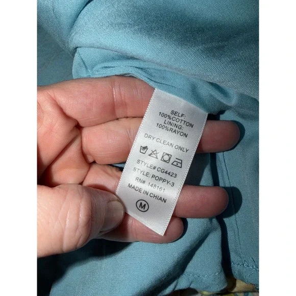 Buddy Love Poppy-3 Floral Mini Dress Blue Yellow Puff Sleeve Smocked Medium Y2 - Picture 8 of 8